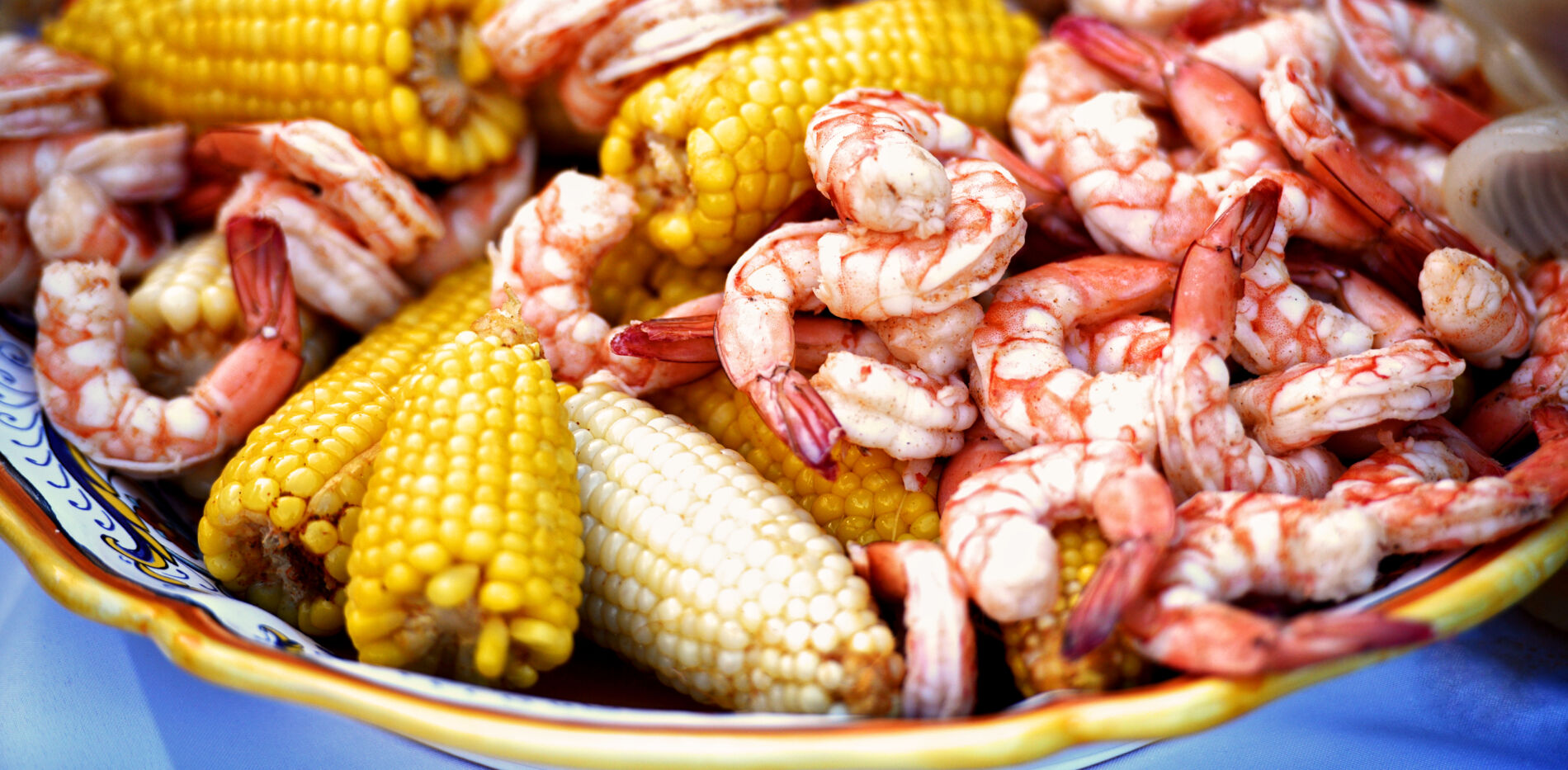 close-up view of a low country boil on plate