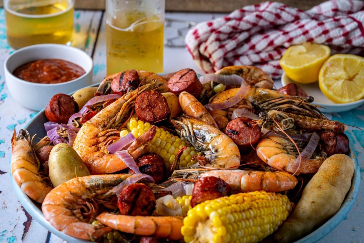 colorful display of a low country boil 