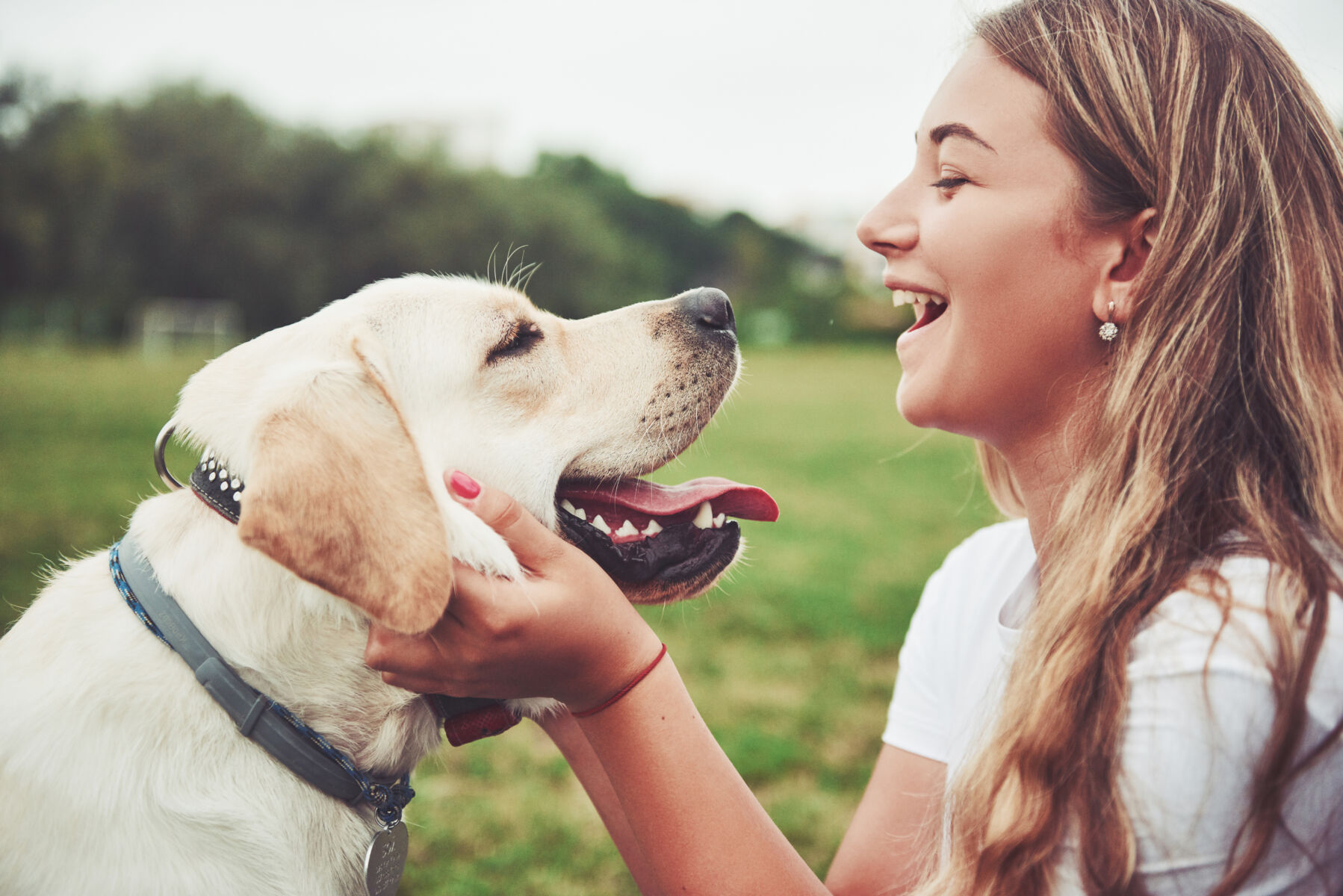 woman holding her yellow lab in Atlantic Beach dog park