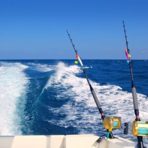 fishing rods at the back of Atlantic Beach fishing charter
